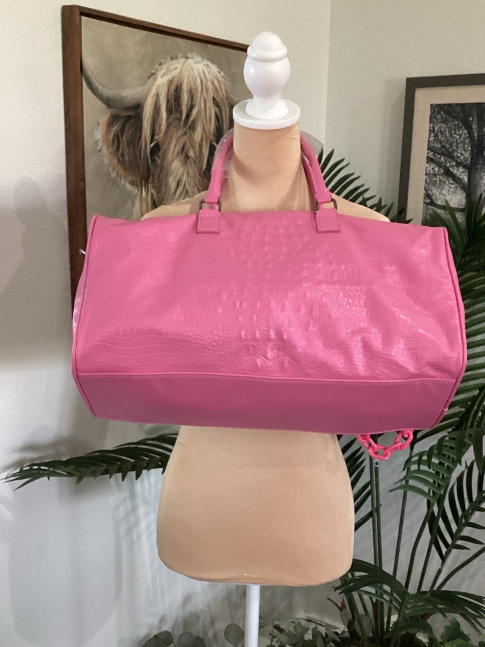Pink Croc-Embossed Tote Bag - Women